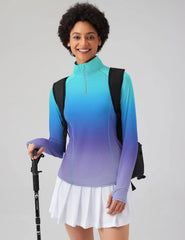 LOMON Women Long Sleeve Shirts Sun Protection 1/4 Zip Summer Quick Dry Hiking Shirts Quarter Zip Pullover for Women