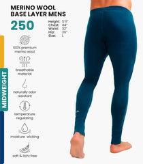 100% Merino Wool Base Layer Mens Pants - Thermal Underwear Long Johns