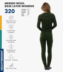 100% Merino Wool Base Layer Women Set - Thermal Underwear Women Top, Bottom