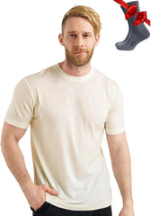 100% Merino Wool T-Shirt Men - Base Layer Top Undershirt with Hiking Socks