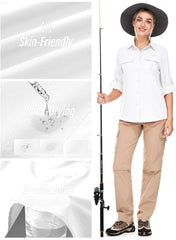 Women's UPF 50 Long Sleeve Sun Protection Safari Fish Hiking Shirts