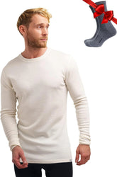 100% Merino Wool Base Layer Mens - Long Sleeve Thermal Shirts with Socks | Lightweight, Midweight, Heavyweight Base Layer, Naturally Odor-Resistant, Breathable Shirt, Ideal for Hiking, Cold Weather