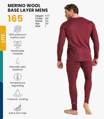 100% Merino Wool Base Layer Men Set - Thermal Underwear for Men Long Johns