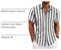COOFANDY Men's Linen Shirts Short Sleeve Casual Shirts Button Down Shirt for Men Beach Summer Wedding Shirt