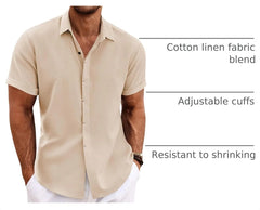 COOFANDY Men's Linen Shirts Short Sleeve Casual Shirts Button Down Shirt for Men Beach Summer Wedding Shirt