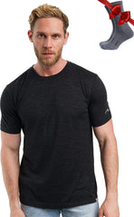 100% Merino Wool T-Shirt Men - Base Layer Top Undershirt with Hiking Socks