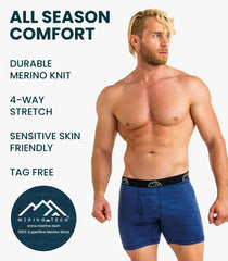 100% Merino Wool Underwear Mens - 1-2 Pack Boxer Briefs for Men 17.5um