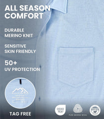 100% Merino Wool Button Up Shirt Men - Long & Short Sleeve Breathable