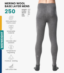 100% Merino Wool Base Layer Mens Pants - Thermal Underwear Long Johns