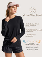Merino Wool Shirt Women Lightweight Breathable Basic Tees Long Sleeve Sun Protection Shirts