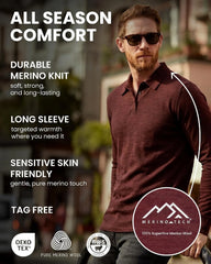 100% Merino Wool Polo Shirt Men - Short & Long Sleeve Shirt Base Later (Small, Black Ink Long Sleeve Polo)