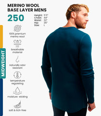 100% Merino Wool Base Layer Mens - Long Sleeve Thermal Shirts with Socks