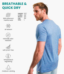 100% Merino Wool T-Shirt Men - Short Sleeve Undershirt Base Layer Top