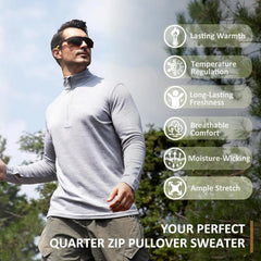 100% Merino Wool Base Layer for Men Long Sleeve Crew Neck Thermal Shirt