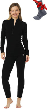 100% Merino Wool Base Layer Women Set - Thermal Underwear Women Top, Bottom