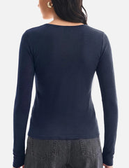 Women's Merino Wool Blend Shirts Long Sleeve Tops Crew Neck Fitted Basic Tee Cozy Embrace Collection
