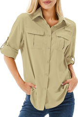 Women's UPF 50 Long Sleeve Sun Protection Safari Fish Hiking Shirts