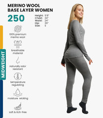 100% Merino Wool Base Layer Women Set - Thermal Underwear Women Top, Bottom