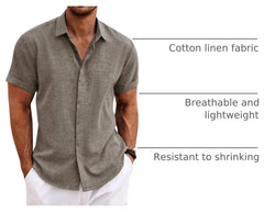 COOFANDY Men's Linen Shirts Short Sleeve Casual Shirts Button Down Shirt for Men Beach Summer Wedding Shirt