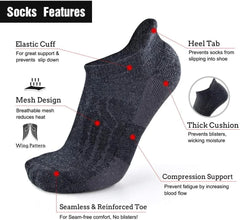 Busy Socks Merino Wool Compression Support Ankle Running Hiking Socks for Men Women, Soft Thick Cushion Tab Socks 3/6 Pairs