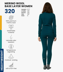 100% Merino Wool Base Layer Women Set - Thermal Underwear Women Top, Bottom