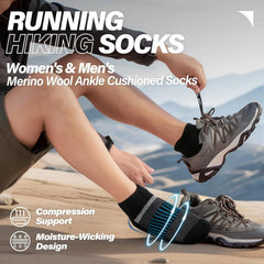 Anlisim Merino Wool Ankle Running Hiking Socks for Women and Men | 6 Pairs, Compression Support, Breathable, Thick Cushion, Enhanced Padding, Moisture Wicking, No Show Socks