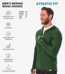 100% Merino Wool Hoodie Men - Slim Fit Quarter Zip Thermal Base Layer Top