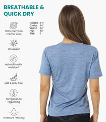 100% Merino Wool Shirt Women - Short Sleeve Tee Base Layer Top Undershirt