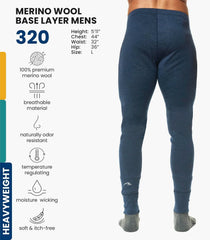 100% Merino Wool Base Layer Mens Pants - Thermal Underwear Long Johns