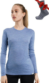 100% Merino Wool Base Layer Women - Long Sleeve Thermal Shirt with Socks