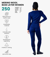 100% Merino Wool Base Layer Women Set - Thermal Underwear Women Top, Bottom