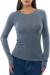 Women's Merino Wool Blend Shirts Long Sleeve Tops Crew Neck Fitted Basic Tee Cozy Embrace Collection