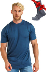 100% Merino Wool T-Shirt Men - Base Layer Top Undershirt with Hiking Socks