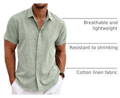 COOFANDY Men's Linen Shirts Short Sleeve Casual Shirts Button Down Shirt for Men Beach Summer Wedding Shirt