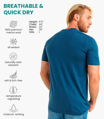100% Merino Wool T-Shirt Men - Short Sleeve Undershirt Base Layer Top