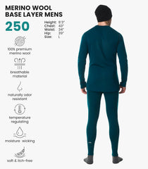 100% Merino Wool Base Layer Men Set - Thermal Underwear for Men Long Johns