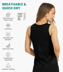 100% Merino Wool Tank Top Women - Active Sleeveless Undershirt Base Layer