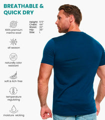100% Merino Wool T-Shirt Men - Short Sleeve Undershirt Base Layer Top