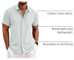 COOFANDY Men's Linen Shirts Short Sleeve Casual Shirts Button Down Shirt for Men Beach Summer Wedding Shirt