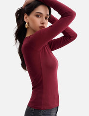 Women's Merino Wool Blend Shirts Long Sleeve Tops Crew Neck Fitted Basic Tee Cozy Embrace Collection
