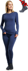 100% Merino Wool Base Layer Women Set - Thermal Underwear Women Top, Bottom