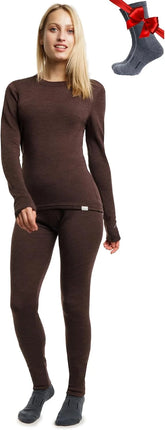 100% Merino Wool Base Layer Women Set - Thermal Underwear Women Top, Bottom