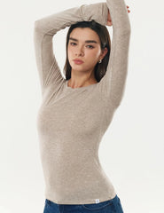 Women's Merino Wool Blend Shirts Long Sleeve Tops Crew Neck Fitted Basic Tee Cozy Embrace Collection