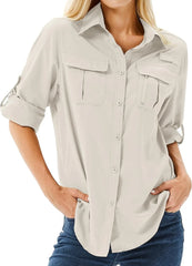 Women's UPF 50 Long Sleeve Sun Protection Safari Fish Hiking Shirts