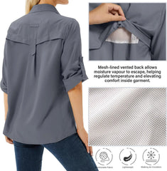 Women's UPF 50 Long Sleeve Sun Protection Safari Fish Hiking Shirts