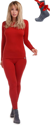 100% Merino Wool Base Layer Women Set - Thermal Underwear Women Top, Bottom