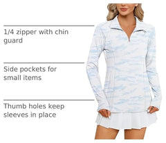 LOMON Women Long Sleeve Shirts Sun Protection 1/4 Zip Summer Quick Dry Hiking Shirts Quarter Zip Pullover for Women