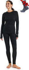 100% Merino Wool Base Layer Women Set - Thermal Underwear Women Top, Bottom