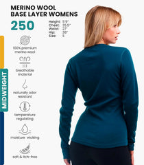 100% Merino Wool Base Layer Women - Long Sleeve Thermal Shirt with Socks