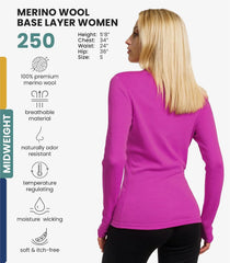 100% Merino Wool Base Layer Women - Long Sleeve Thermal Shirt with Socks